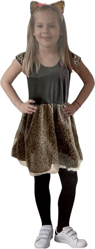 Panterprint luipaard verkleedset kinderen meisjes – 3/5 jaar – verkleed kostuum carnaval