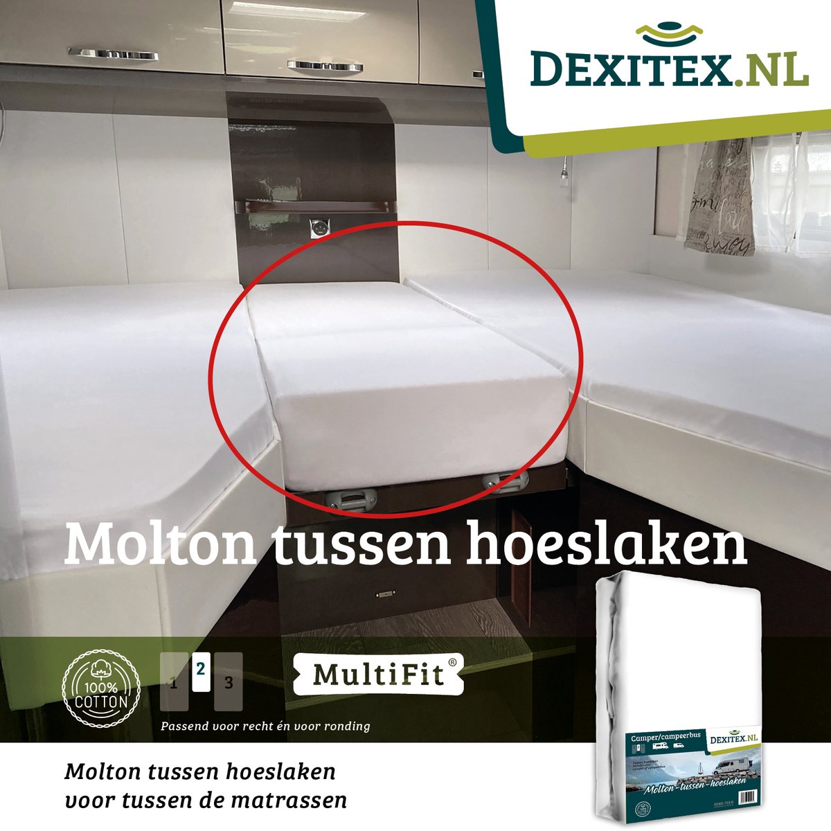 Dexitex tussen Molton 35-50 cm breed en lengtes 130-145 cm lang/lengtebedden