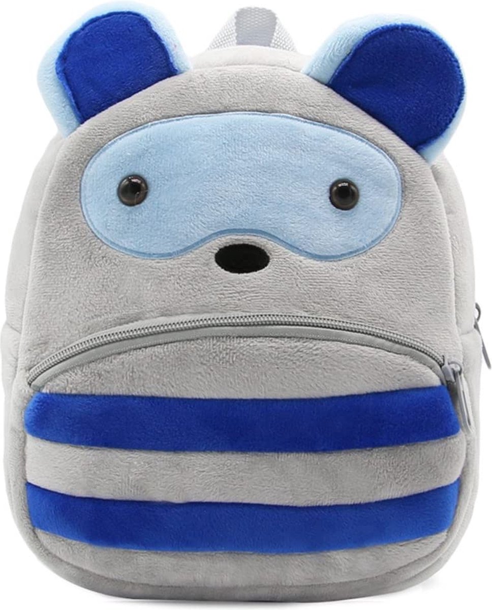 BoefieBoef Wasbeer Kinder Rugzak - Zacht Pluche Peuter-Kleuter Dieren Rugtas - Lengte 80-120 cm 0-5 jaar - Ergonomisch & Wasbaar - Baby Backpack - Jongen of Meisje - Cadeau Verjaardag, Sinterklaas & Kerst - Gymtas, Schooltas, Boekentas & BSO - Grijs