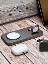 Cubenest 2-in-1 magnetische draadloze oplader compatibel met MagSafe-technologie - snellaadfunctie compatibel met Apple Watch 7-9 en Ultra 1-2, iPhone 12-15, AirPods 2/3/Pro, Qi-apparaten (grijs)