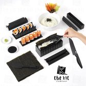 Sush-kit | 15 stuks apparatuur en gereedschap inclusief gedetailleerd e-boek | Professioneel sushi-mes, spatel met draagtas