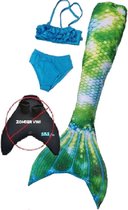 Zeemeermin staart los| Mermaid staart met bikiniset | Green Stars | maat 120 | Zonder monovin geleverd| Nieuw model 2024!