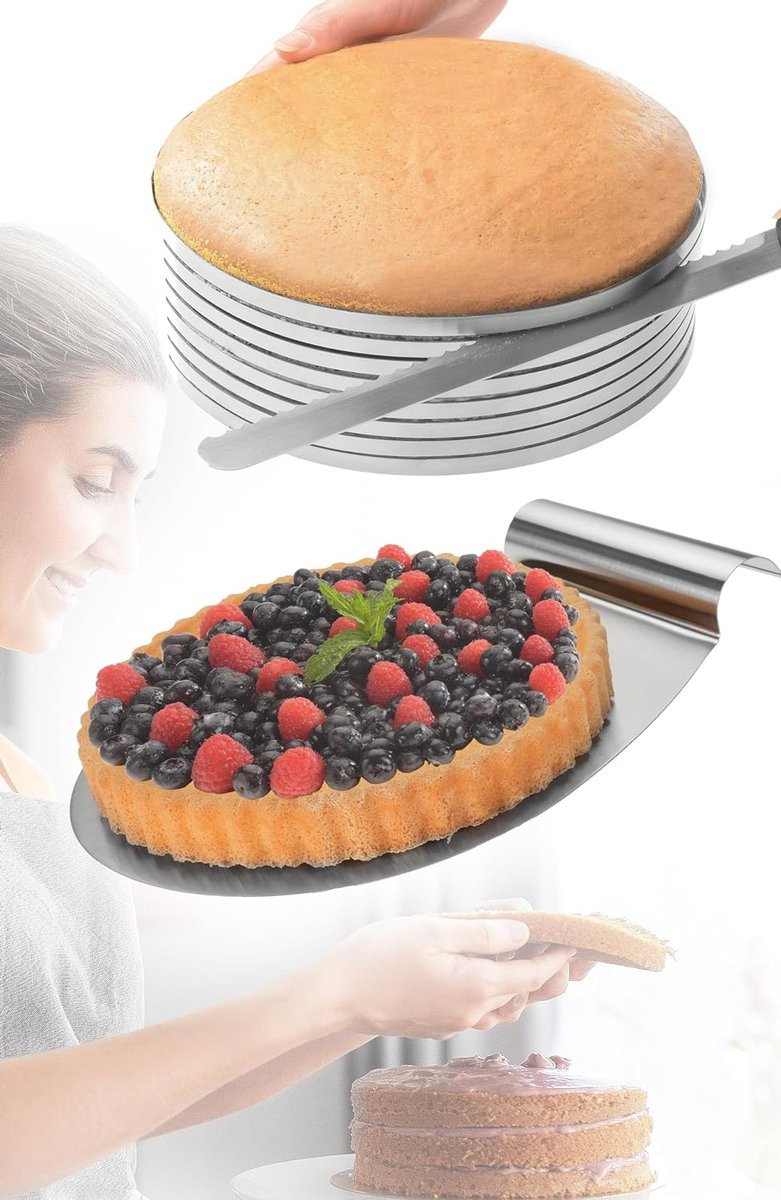 Taartaccessoireset, 3-delig, roestvrij staal, taartbodem snijhulp + banketmes + taartschep roestvrij staal – premium taartset voor hobbybakkers