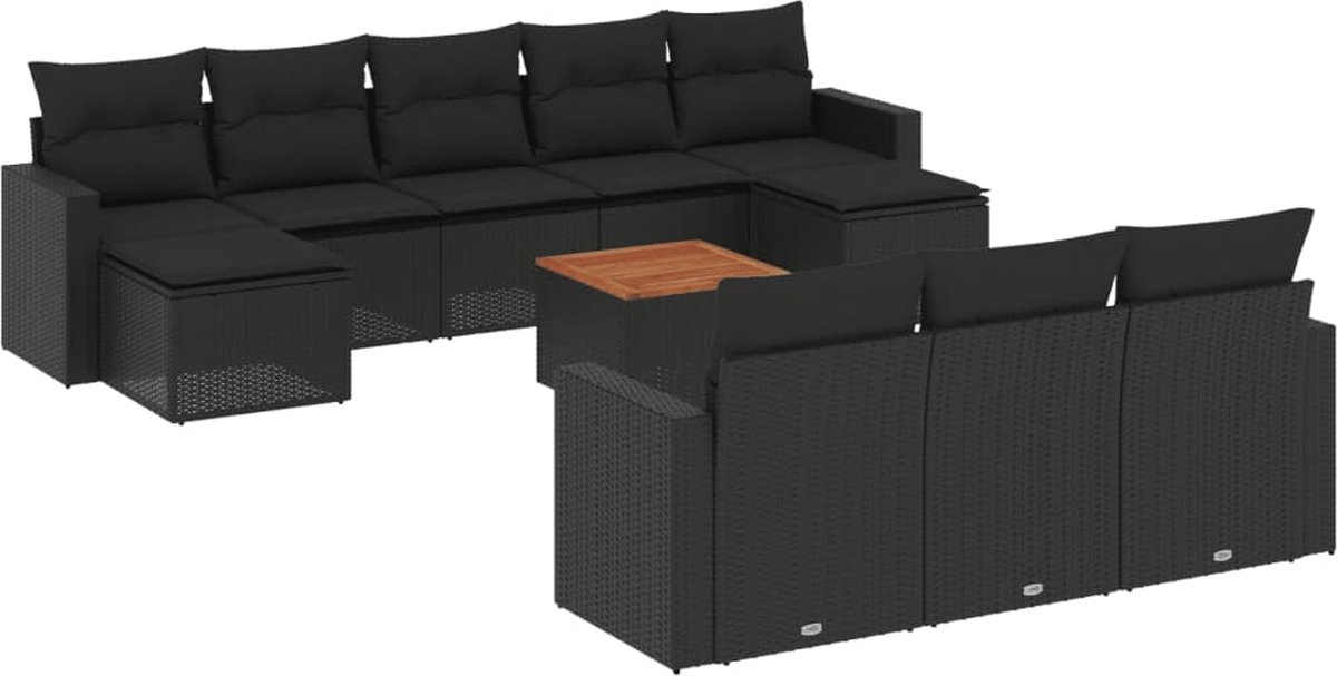 vidaXL 11-delige - Loungeset - met - kussens - poly - rattan - zwart