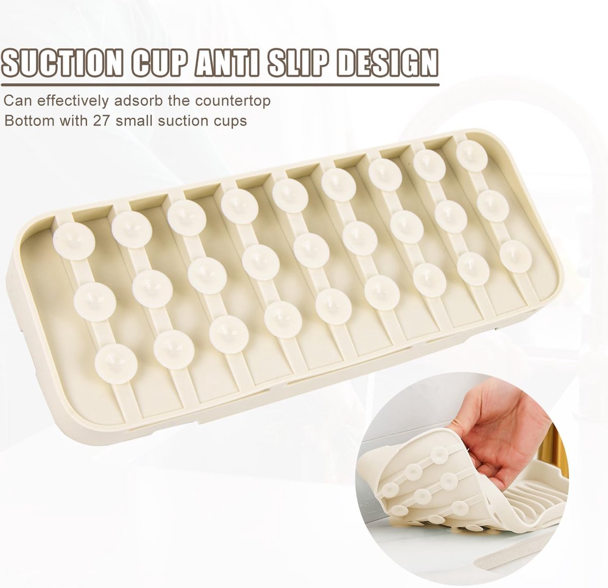 bayidun Siliconen spoelbak-organizer, afdruipmat voor gootsteen, siliconen sponshouder, keuken, afdruipbak voor gootsteen, sponzen, borstels, zeep, afwasmiddel, organizer (zwart, 23 x 9 x 1,2 cm