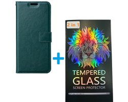 Portemonnee Book Case Hoesje + 2x Screenprotector Glas Geschikt voor: Xiaomi Redmi 12C - Groen