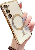 Hoesje geschikt voor Samsung Galaxy S23 FE hoesje Magnetisch Met Lens beschermer Transparant / Goud – Magneet hoesje Case cover Samsung S23 FE