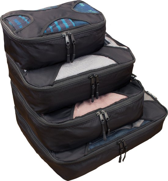 Volcan Packing Cubes - Koffer Organizer Set - 4 Delige Set - Travel Cubes - Voor Backpack en Koffer - Zwart