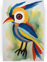 Vogel Karel Appel stijl poster - Karel Appel wanddecoratie - Poster vogel - Muurdecoratie landelijk - Slaapkamer posters - Muurkunst - 60 x 90 cm