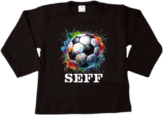 Shirt kind - Naam - Sport - Voetbal Kleuren regenboog - Kinder shirt met lange mouwen - Voetbal shirt met naam - Maat 62