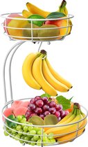 Fruitmand Fruitschalen 2-laags Broodmand Groentenrek voor fruit, groenten, snacks, thuis, keukenopslag, wit