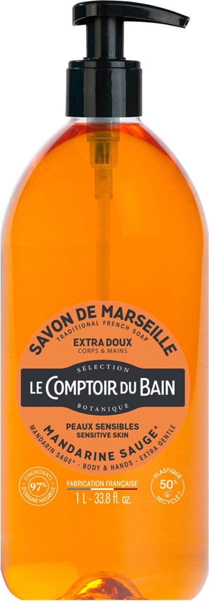 Le Comptoir du Bain Savon de Marseille Mandarine-Sauge 1 L