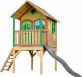 AXI Laura Speelhuis in Bruin/Groen - Met Verdieping en Grijze Glijbaan - Speelhuisje voor de tuin / buiten - FSC hout - Speeltoestel voor kinderen