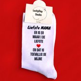 Liefste Mama - Moeder - Hou van je - Verjaardag - Gift - Mama cadeau - Mam -Sokken met tekst - Witte sokken - Cadeau voor vrouw en man - Kado - Sokken - Verjaardags cadeau voor hem en haar - Moederdag - LuckyDay Socks - Maat 37-44