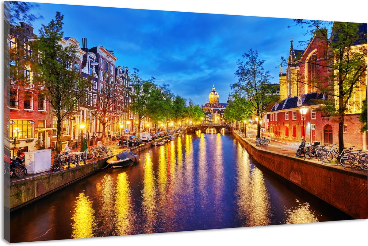 karo-art Schilderij - Aan de Amsterdamse grachten, 2 maten, Premium print Multikleur