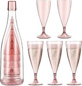 Set van 5 stapelbare champagneglazen, plastic champagneglazen, wijnglazen, herbruikbare champagneglazen met flessencontainer, transparante champagnefluiten voor picknicks, bruiloften, feesten