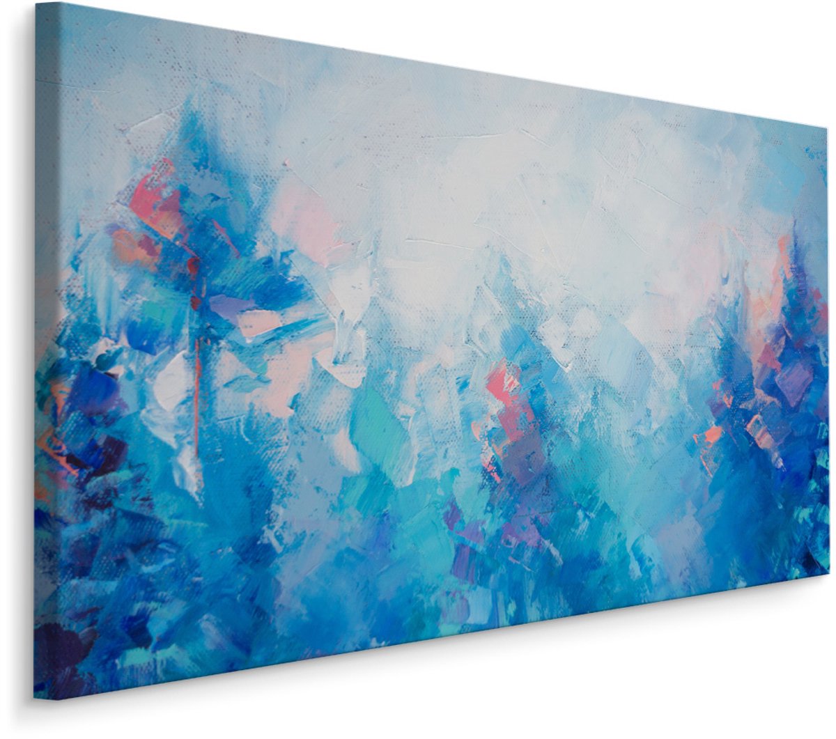 karo-art Schilderij - Abstract winterlandschap, aquarel, print op canvas, blauw/rood Multikleur