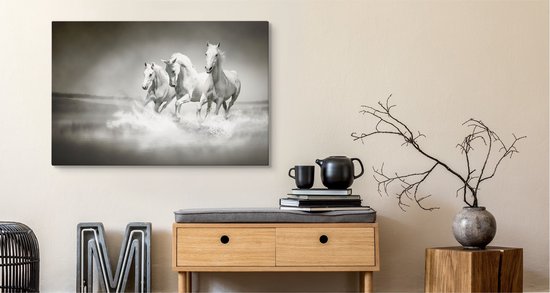 Schilderij - Wilde paarden in zwart-wit, 4 maten, premium print