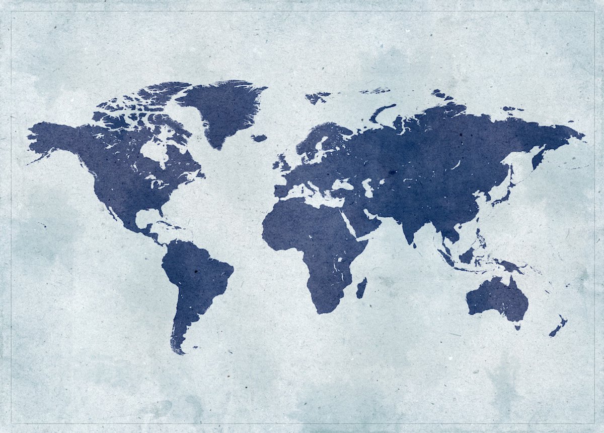 karo-art Schilderij - Blauwe wereld, Wereldkaart, Blauw, 2 maten, Premium print Multikleur