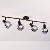 Plafondlamp met smoke glas, 4-lichts - Florida - zwart en rookgrijs - E14 fitting