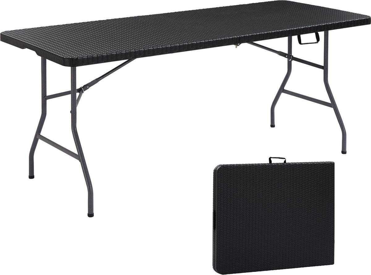 AREBOS Klaptafel - Inklapbare tafel - Campingtafel - Vouwtafel - Weerbestendig - Zwart - 182 × 74 × 74 cm - 6 personen