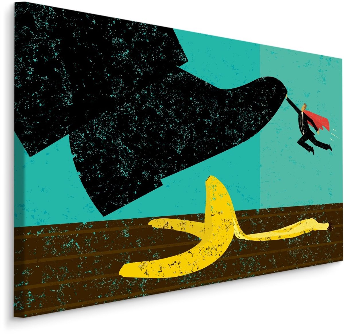 karo-art Schilderij - Bananenschil en Superhero, Cartoon, Premium Print op Canvas Multikleur