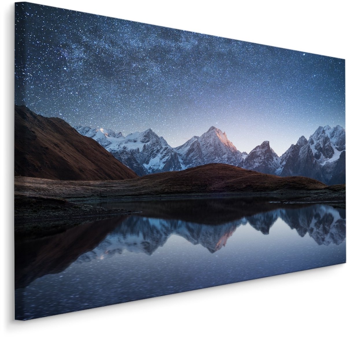 karo-art Schilderij - Bergen onder een Sterren Hemel, Premium Print Multikleur