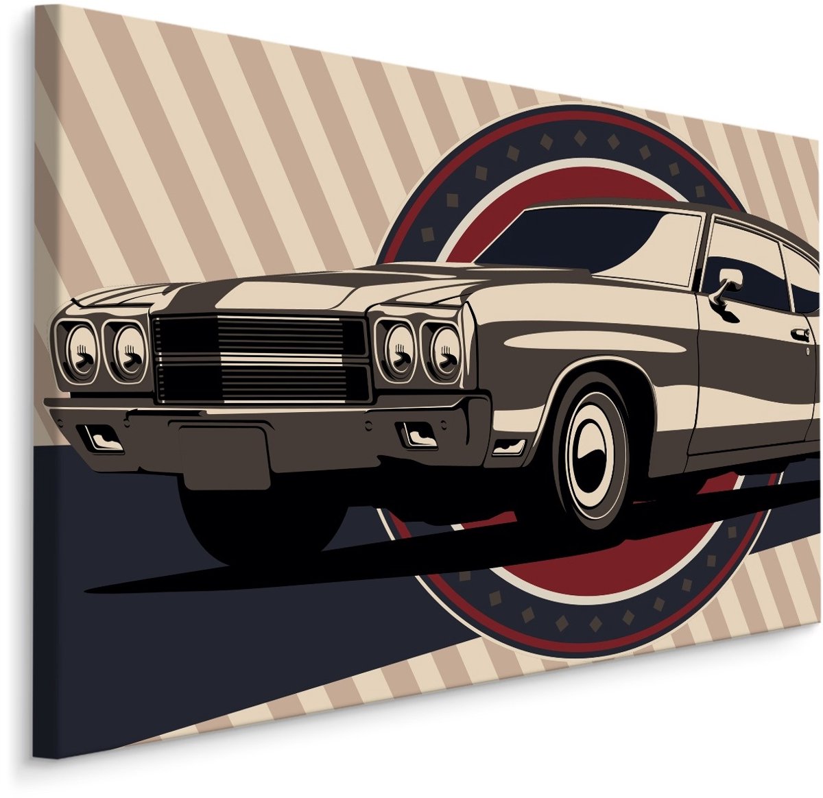 karo-art Schilderij - Klassieke Muscle Car in retro Stijl, Premium Print Multikleur