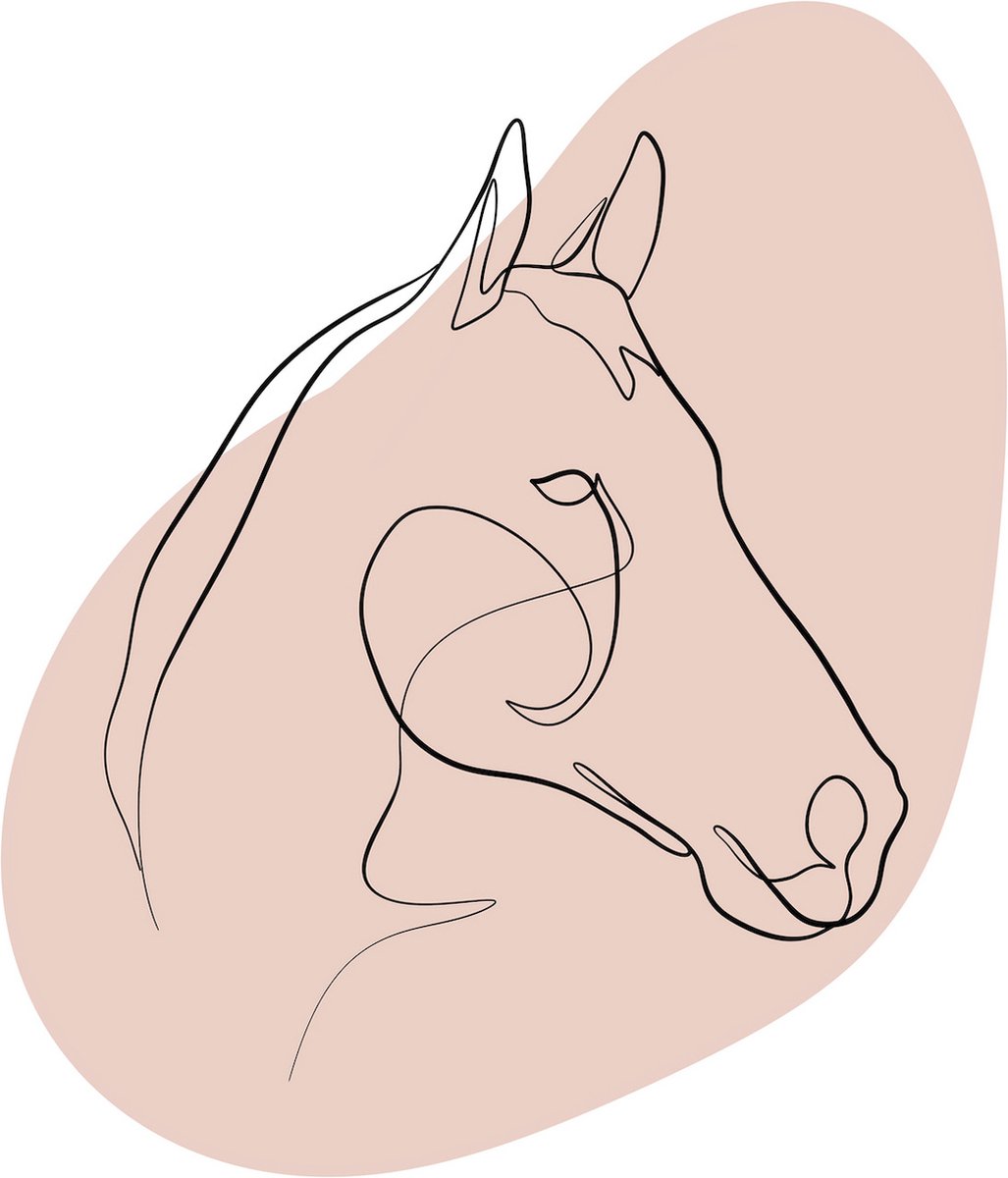 karo-art Poster - Line art. Hoofd van een Paard, wit/roze, Premium print Multikleur