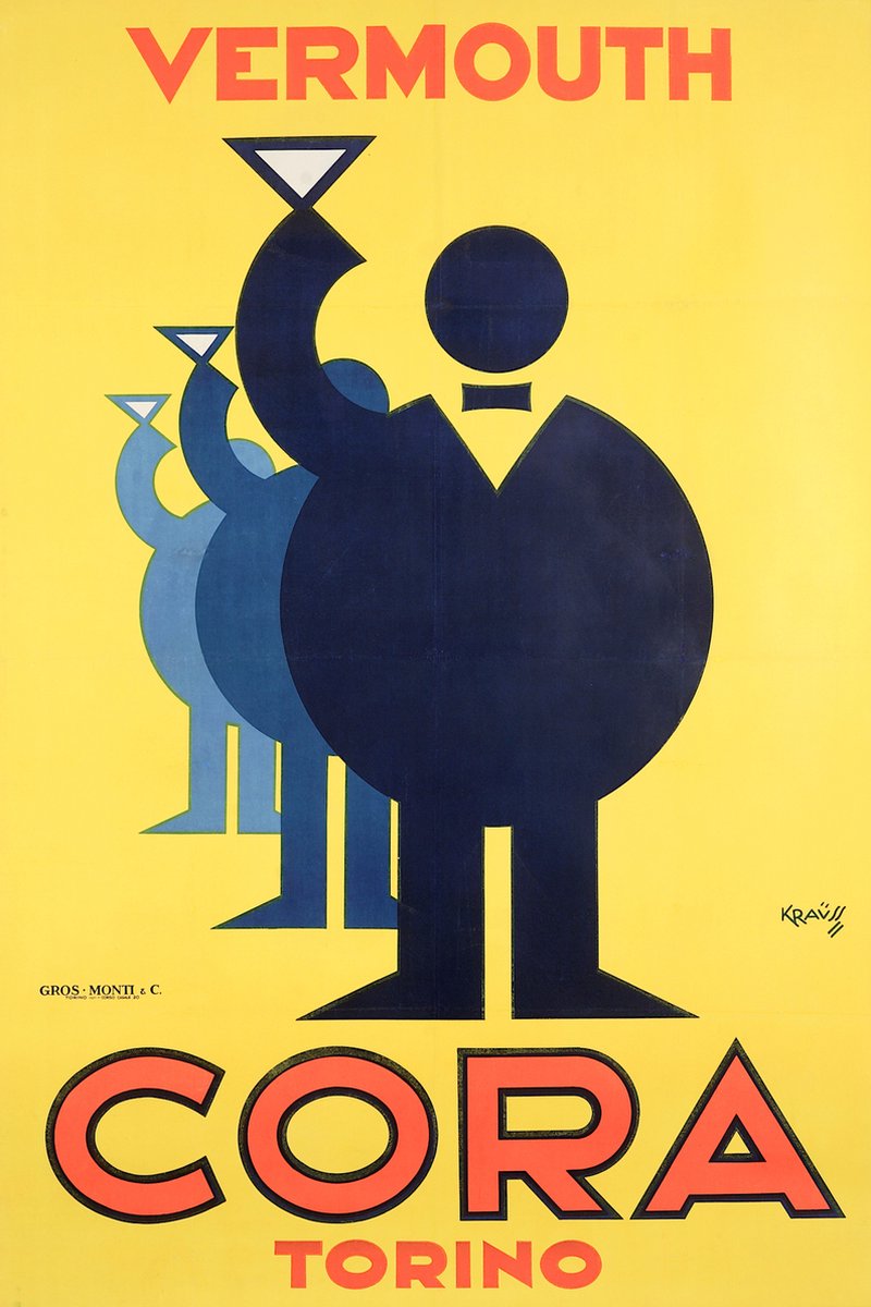 karo-art Poster - Vermouth Cora Torino, originele 1930's drink advertentie poster, Premium print Multikleur