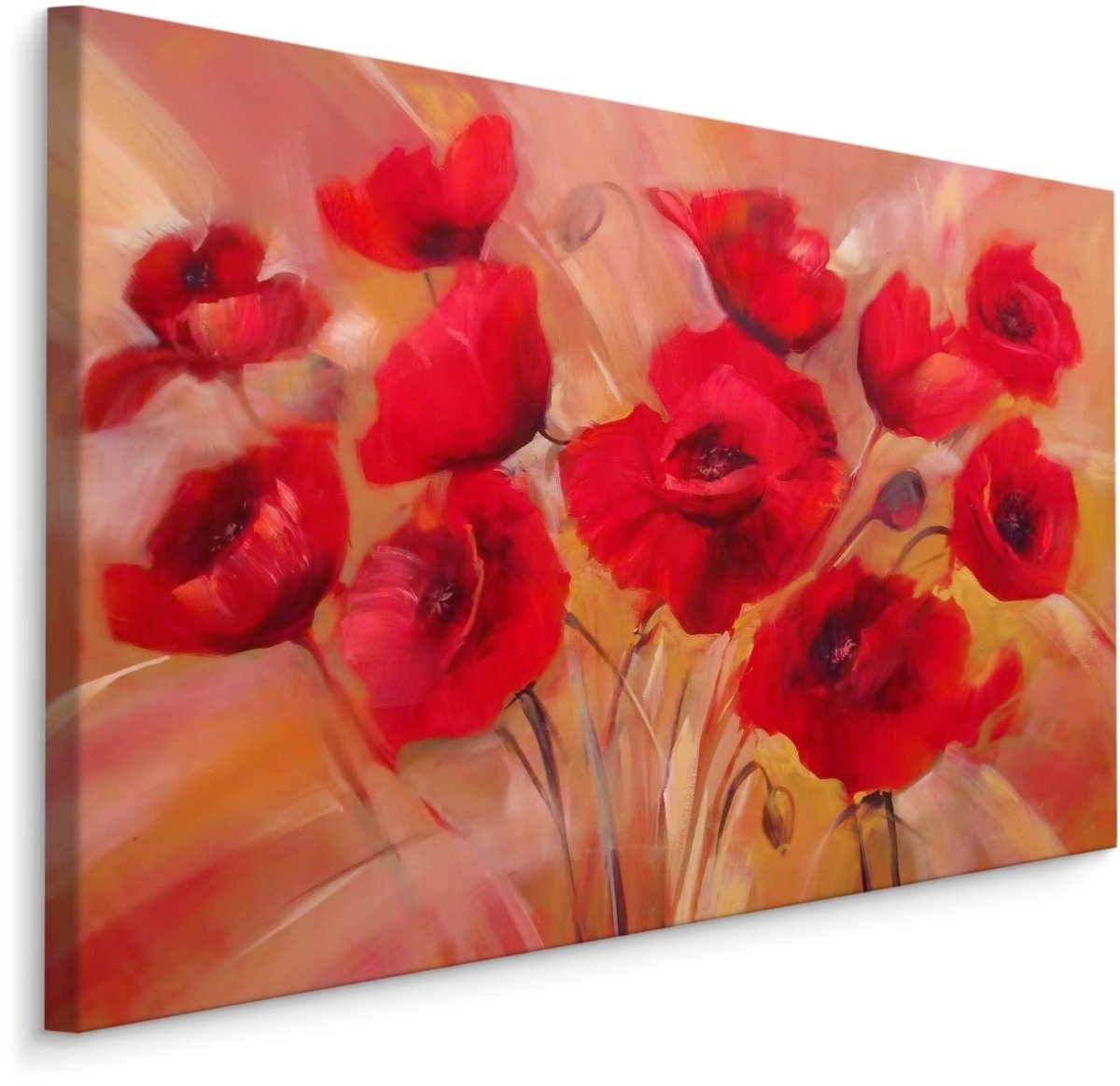 karo-art Schilderij - Geverfde klaprozen, (print op canvas), premium print Multikleur