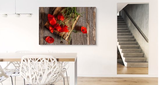 Peinture - Coquelicots sauvages sur bois (impression sur toile), impression premium