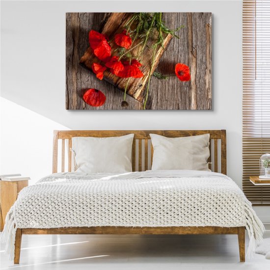 Peinture - Coquelicots sauvages sur bois (impression sur toile), impression premium