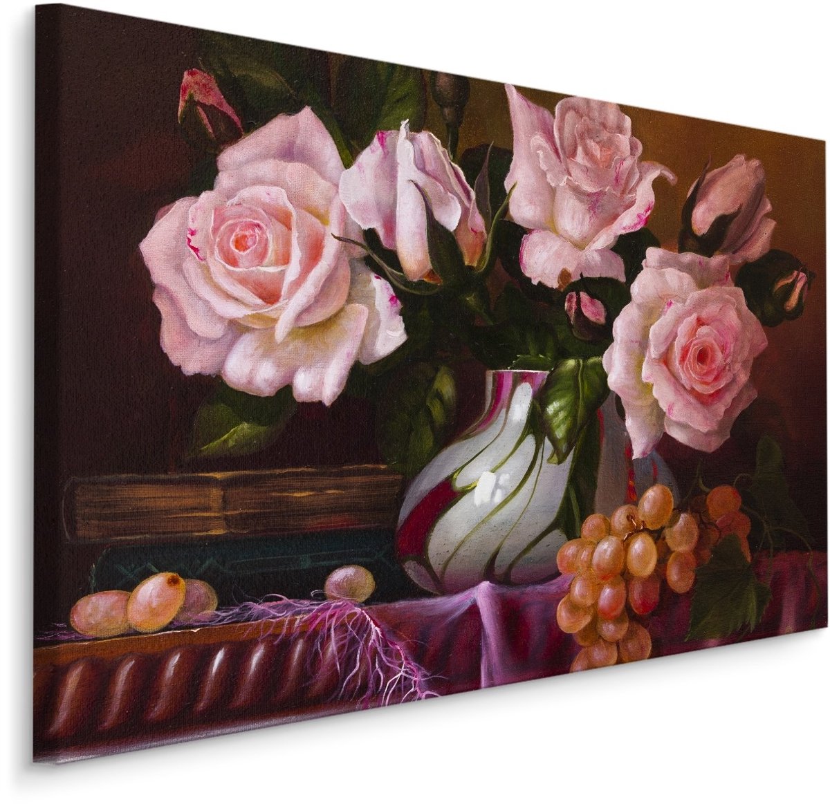 karo-art Schilderij - Rozen in een Vaas, Premium Print op Canvas Multikleur