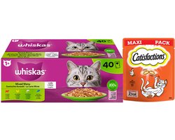 Whiskas & Catisfactions kattenvoeding - mix natte voeding en snacks met kip - 3580g