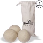 CleanBee® Drogerballen XXL 3 stuks in handig katoenen bewaarzakje - Wasverzachter - Duurzaam - Droogballen - Wasbol - Dryer balls - Ecologisch - 100% wol