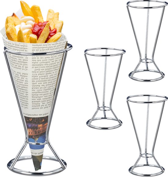 Support pour sac à chips Relaxdays en acier inoxydable - lot de 4 - snack-bar - support pour sac à cônes - support pour sac à chips