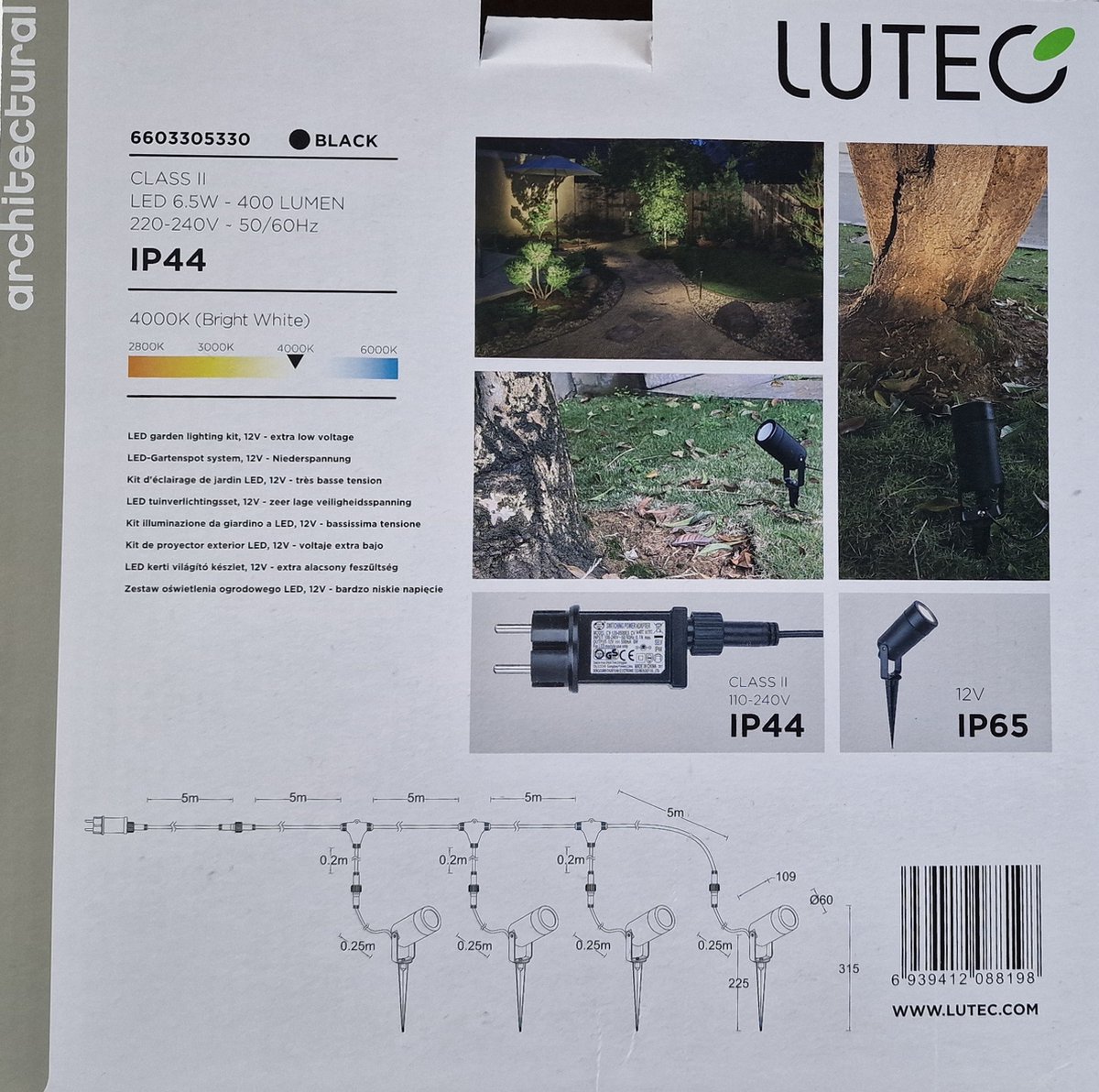 Lutec Havana - Spot de jardin à piquer LED - 4 pièces - Noir