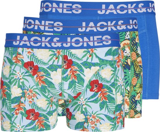 JACK & JONES Jacpineapple trunks (3-pack) - heren boxers normale lengte - blauw - roze en wit - Maat: S