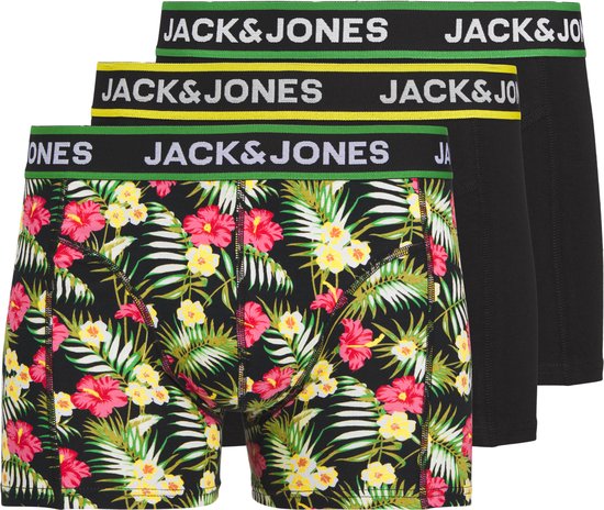 JACK & JONES Jacpink flowers trunks (3-pack) - heren boxers normale - zwart - Maat: