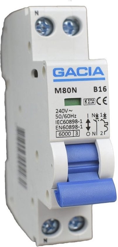 Disjoncteur d'installation Gacia 1P+N D4 6KA - M80N-D04