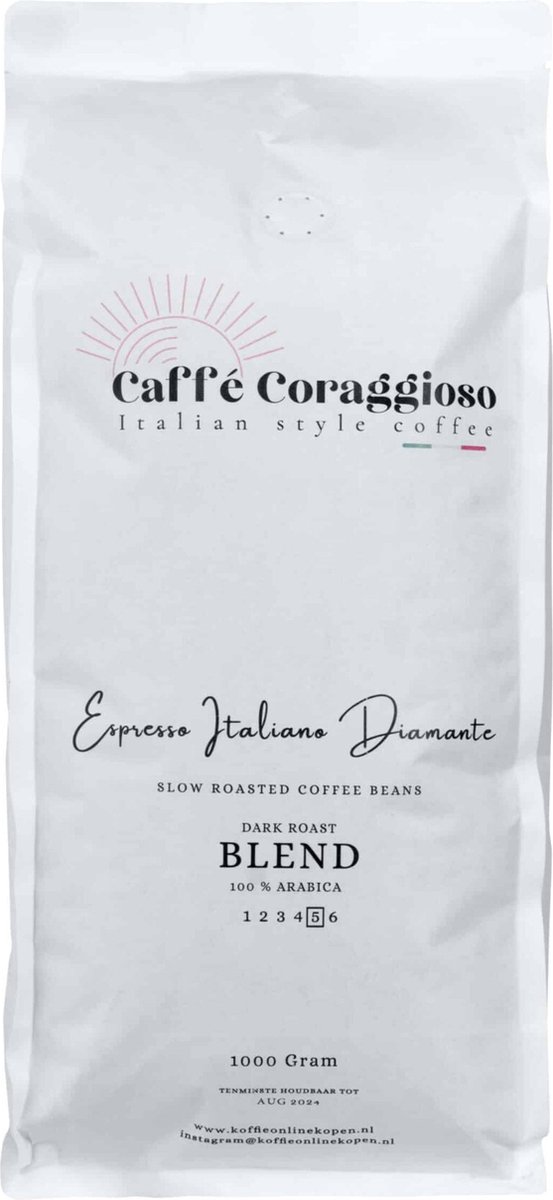 Goedkoopste Caffè Coraggioso Espresso Italiano Diamante koffiebonen 1 KG Slow Roasted Blend 100 Arabica