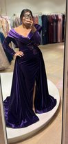 ELIS - Double Breasted Neckline Pleated Purple Satin Long Evening Dress - Maat 42