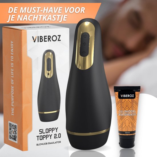 Viberoz Sloppy Toppy 2.0 - Automatische Blowjob Simulator - 9 Vibratie Standen - 5 Zuigstanden - Vibrerende Masturbator Voor Mannen - Elektrisch - Oplaadbaar - Waterdicht - Sex Toys - Penis Stimulator - Kunstvagina - Cadeau Tip - Viberoz