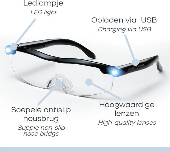 Mighty Sight Glasses Vergrootglas Bril met LED Verlichting Vergrotende Zoom Loep bril – Hobbybril – Leesbril - Mighty Sight