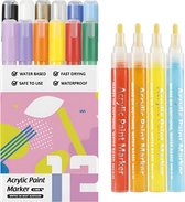 Acryl Marker Verfstiften - 12 Stuks Kleuren - 3mm tip - Acrylverf Tekenset Acrylstiften - Happy Stones - Mandala Stenen
