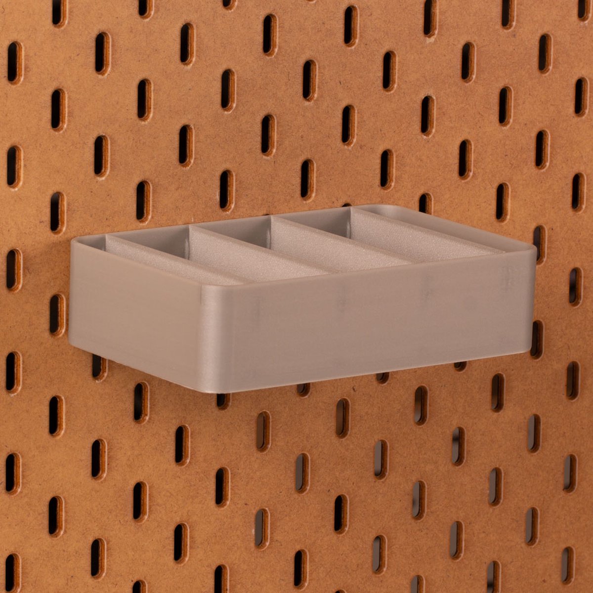 Standaard bakje voor Ikea Skadis pegboard 16x10x4 cm - Zilver - Met tussenschotjes - Opberger
