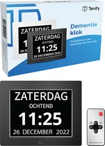 Tenify Digitale Dementieklok - Kalenderklok met Datum, Dag en Tijd - Alarmfunctie - Analoge - Dementie Klok - voor Ouderen - Zwart