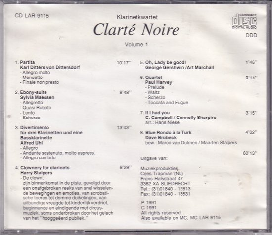 Klarinetkwartet Clarté Noire vol. 1 - Diverse componisten - Maarten Stalpers, Michel Hectors, Hans Niese, Hans Hest