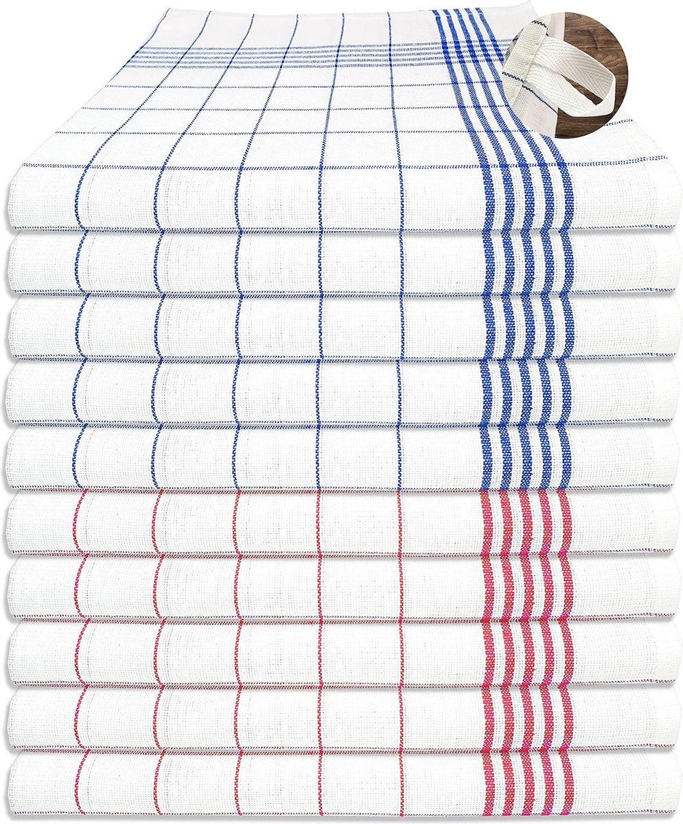 Theedoeken keukendoeken 100% katoen 10 stuks 5 stuks blauw en 5 stuks rood geruit 50 x 70 cm 60 g (blauw en rood)
